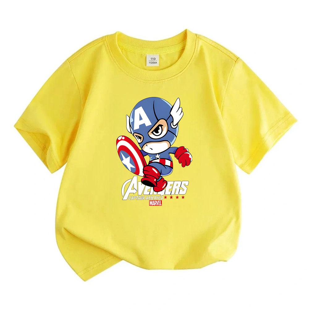 Kids Boys Girls 100% Cotton Crew Neck Short Sleeve T-Shirt, Cute Cartoon Superhero Printed Casual Breathable Summer Tops for Children Daily Wear