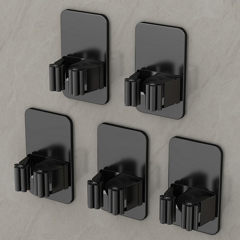 Gun gray mop wall hanging clip hook bathroom non-punching multi-function wall stainless steel broom fixed hanger