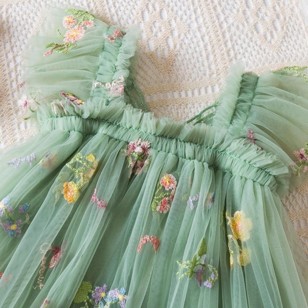 Polyester Infant Romper Dress Butterfly Wing Floral Embroidered Dress Photo Shoot