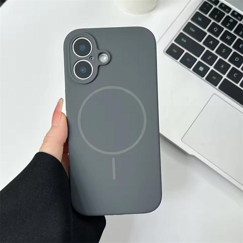 Ультратонкий силиконовый чехол для телефона Magsafe для iPhone 14 12 13 15 16 Pro Max Plus, сплошной матовый чехол для беспроводной зарядки