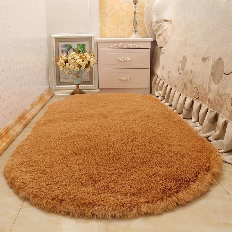 Овальный ковер из шелка и шерсти для спальни, милый прикроватный коврик для девочки, коврик для эркерного окна, полный ковер для гостиной и чайного столика, моющийся