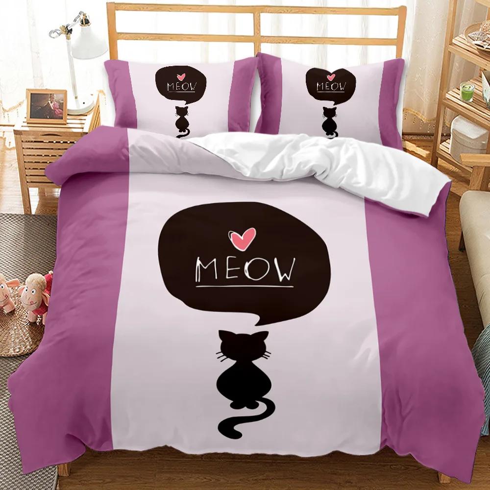 Cartoon Duvet Cover Kawaii Room Soft Reversible Comforter Cover Cute Cartoon Animal Kitten Lovely Romantic Polyester Qulit Cover