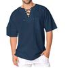 New Corn Lace-up Cotton and Linen Men's Short-sleeved Shirt