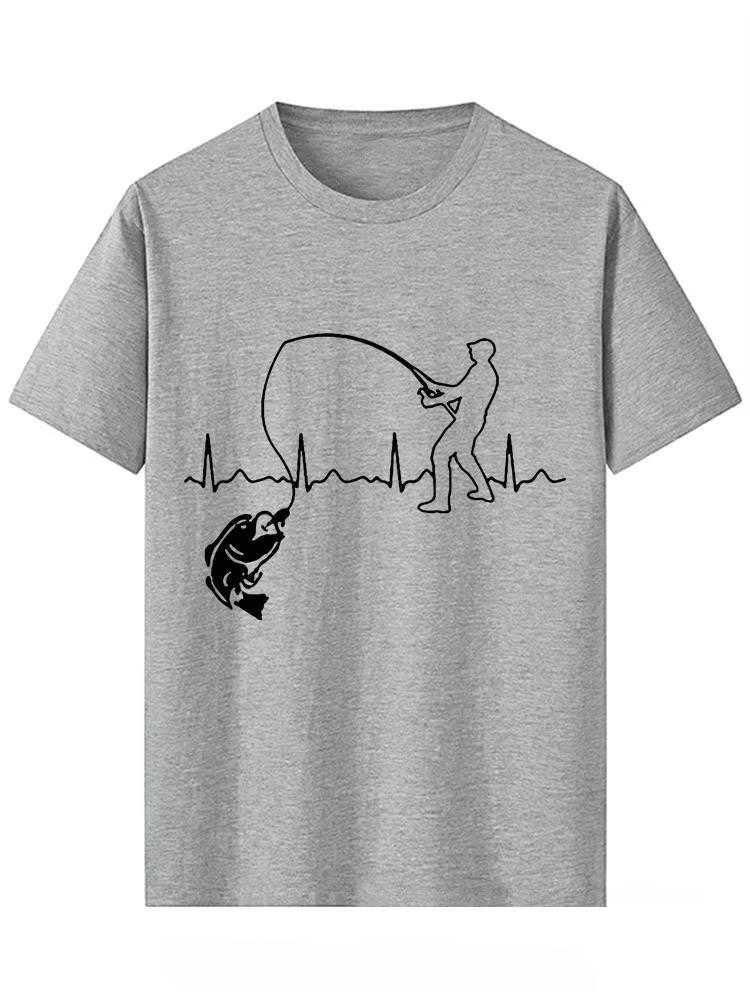 Летний уличный стиль Ешь Спи Рыбалка Принт Сердцебиение Футболка с коротким рукавом Мужская Модная Повседневная Рыбак Рыба Мужская футболка