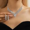 Fashion Flash Diamond Necklace Earrings Set, Premium Necklace Ear Jewelry Two-piece Bridal Jewelry Set