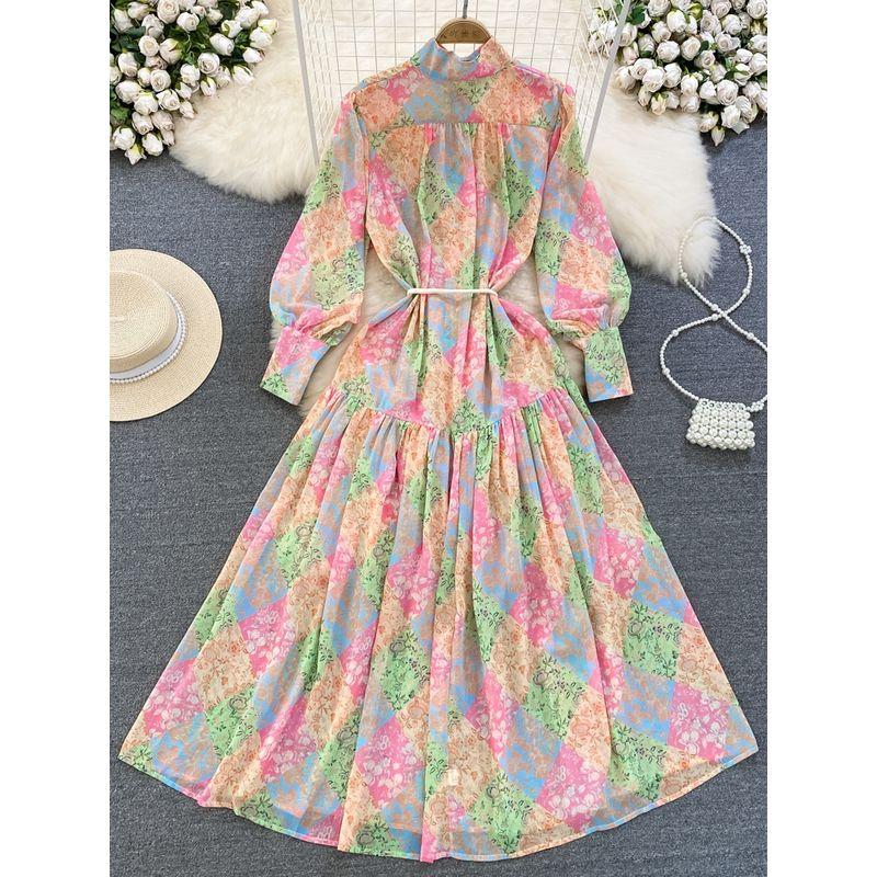 Accessible Luxury Lantern Long Sleeve Single Breasted Elegance Dress