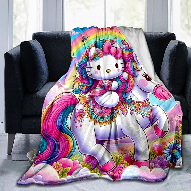 1pc Hello Kitty as a Rainbow Unicorn Blanket Soft Warm Throw Blankets for Home Decor Gift, Living Room, Travel, Camping, Car Blankets, Beach, Office N