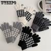 Autumn and Winter Thousand Bird Grid Knitted Gloves for Women Korean Velvet Touch Screen Warmth and Cold Protection Cycling Finger Gloves for Men