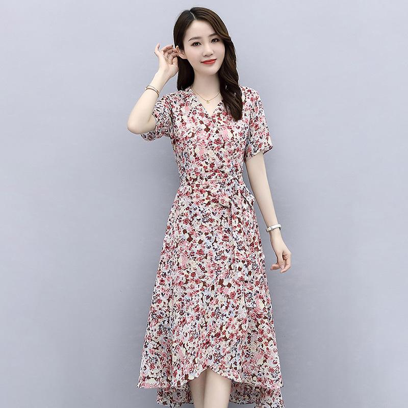 Шифоновое платье, женственное темпераментное, элегантное, с тонкой талией, длинное платье с французским цветочным принтом, может быть на шнуровке, утягивающее тонкое женское шифоновое платье