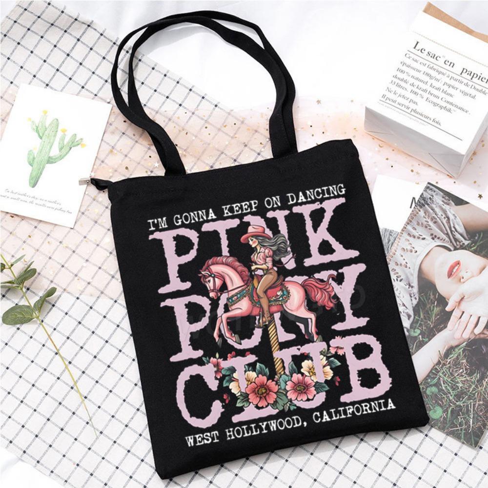 Pink Pony Club2025 Модная наплечная сумка Женская сумка для покупок Экологичная сумка Большой вместимости Холщовая сумка-мессенджер