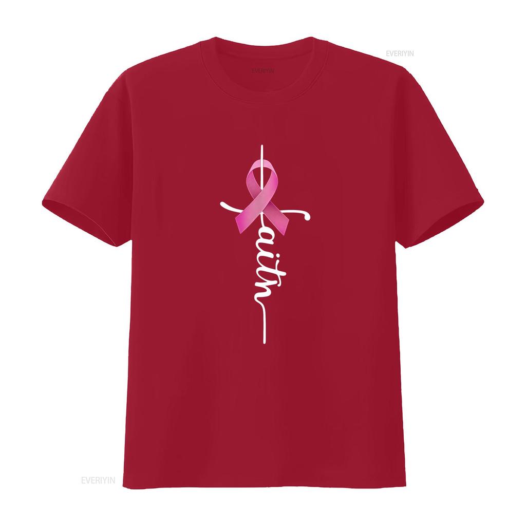 Faith Breast Cancer Awareness Ribbon Mens T Shirt vintage Washed Soft graphic designer clothes homme Stretched Slightly