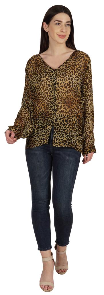 Moomaya Printed Women  S Button Down Shirt Long Sleeve Tshirt V-Neck Tunic