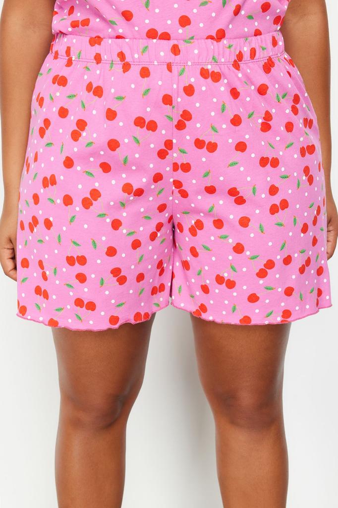 Женский стиль плюс размер разноцветный хлопок вишневый вязаный пижамный комплект