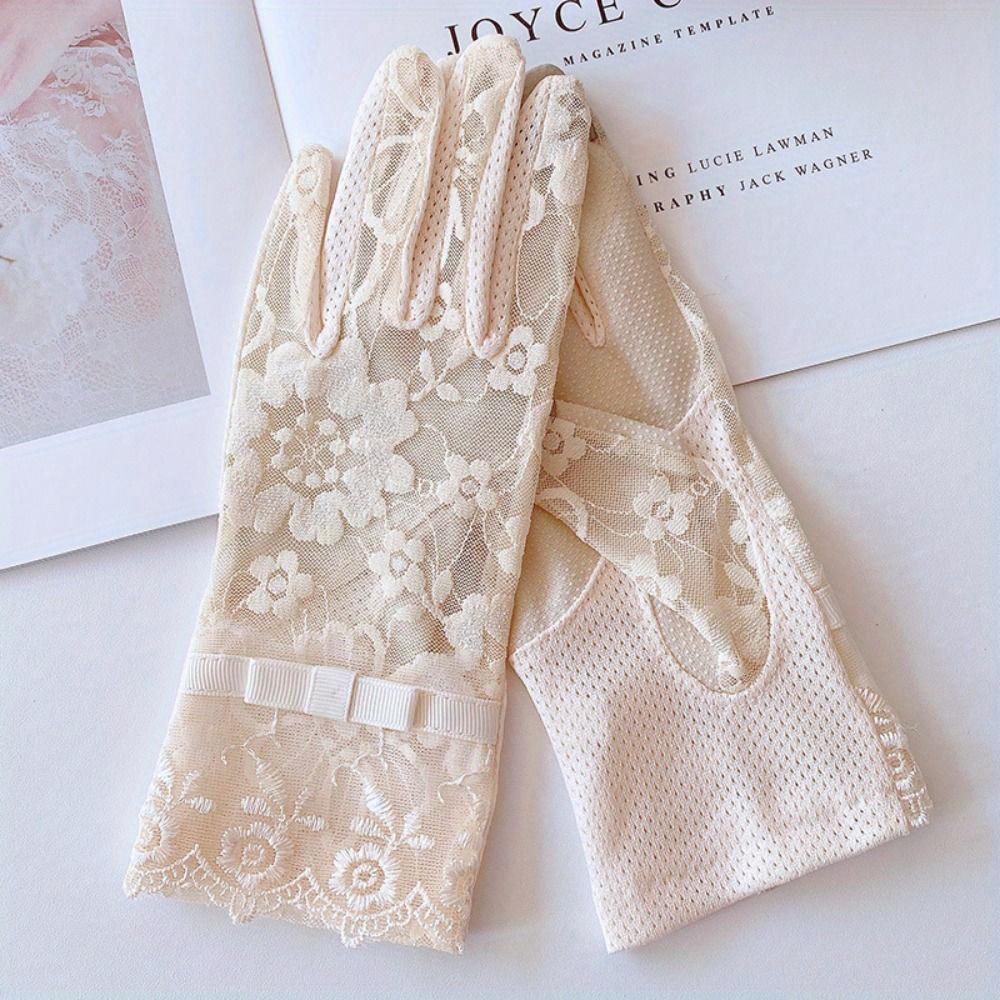 Женские летние перчатки Ice Silk Lace Anti Ultraviolet Thin Electric Car Driving Anti-Sketch Air Cool Sun Protection