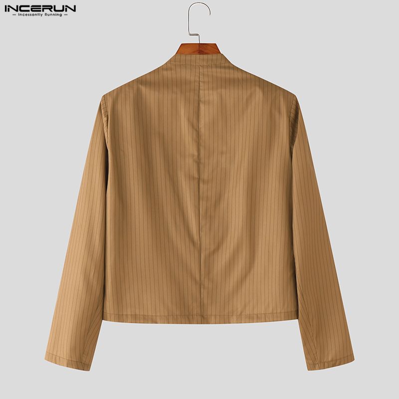 INCERUN Men Striped Sets Cutout Cropped Tops and Long Pants Trousers Casual Suits