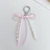 Women Girls Keychains Rings Holders Pearls Silk Ribbon Sweet Y2K Bag Pendants Creative
