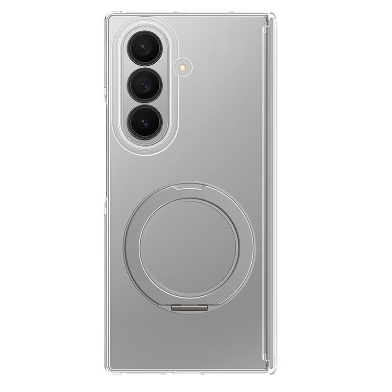 Samsung Z Fold7 Case ZFold7 Foldable Protective Magnetic Center Axis Dual Screen Edge Rotating Stand Transparent Back Cover