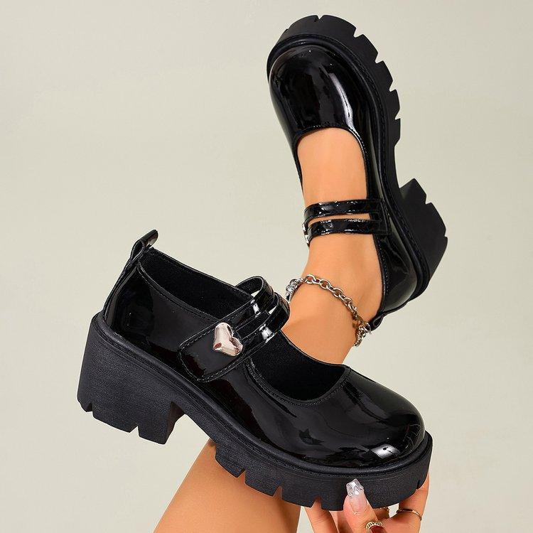 Black platform Mary Jane women's shoes, thick heel height and thinness, Japanese JK style versatile single shoes.