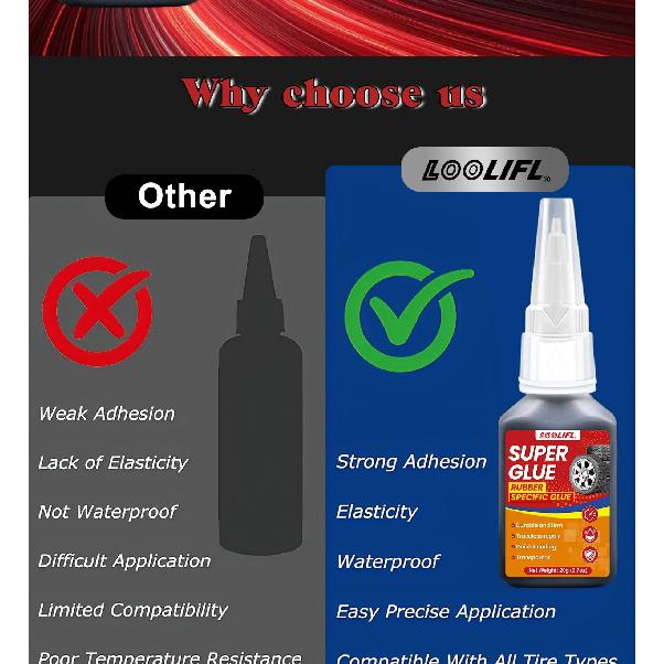 Super glue, tire glue, black strong bonding, 20ml, three-second initial solid quick repair suitable for plastic and rubber.