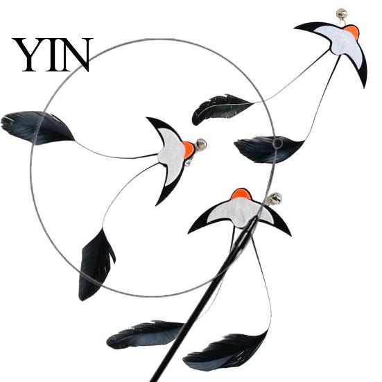 Cat Chasing Toys Interactive Swallow Toy, Feather Wand Toy with Bell, Flying Bird for Cats Indoor Hunting Instinct Exercise and Play