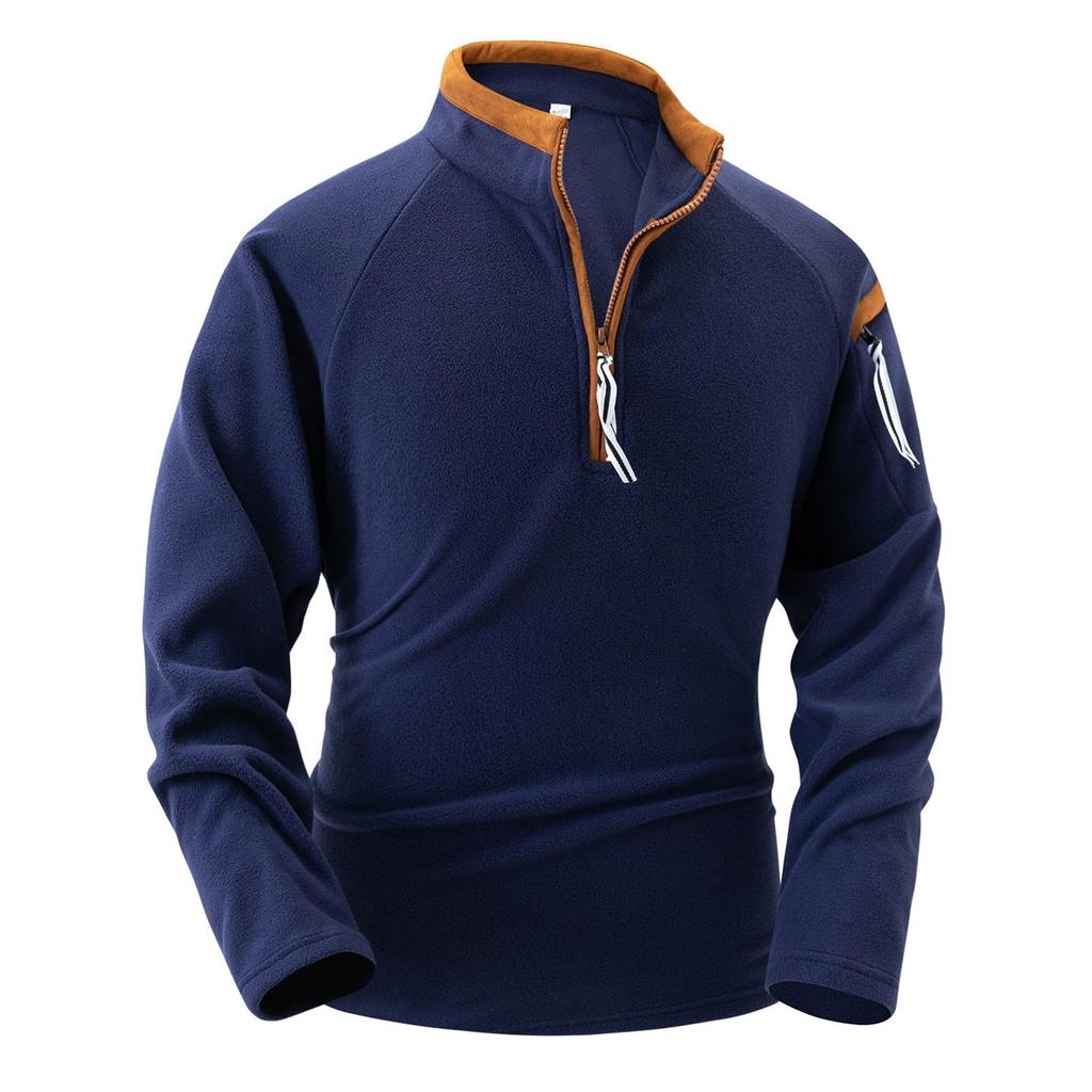 Men's Stand-up Collar Half-zipper Long-sleeved Fleece Top, Arm Trendy Zipper Hoodie Pullover Training Hoodie