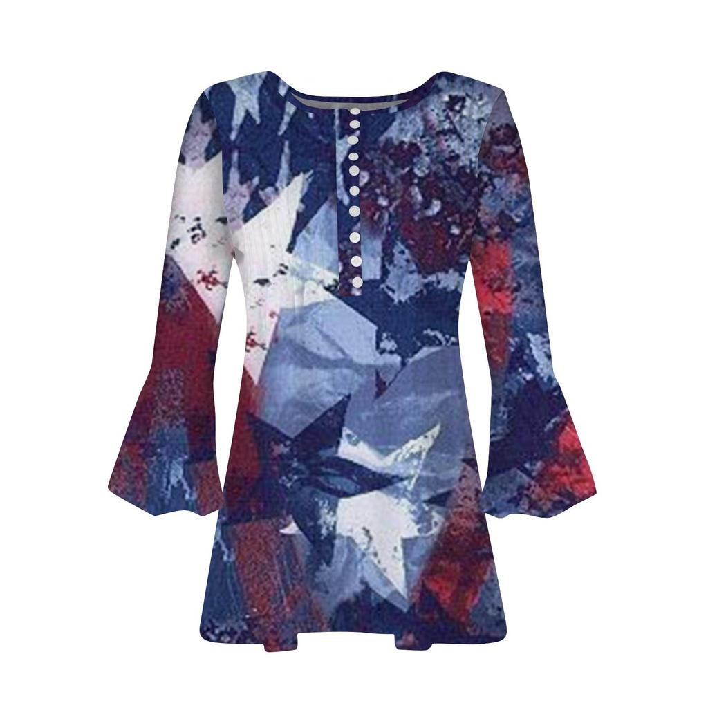 Женский повседневный топ на пуговицах с длинными рукавами и v-образным вырезом в честь Дня независимости