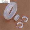 Size6-10 Charm 925 Sterling Silver Bangle Rings Earrings Bracelets Jewelry Set Hot Fine Weave Net Fashion Party Christmas Gifts