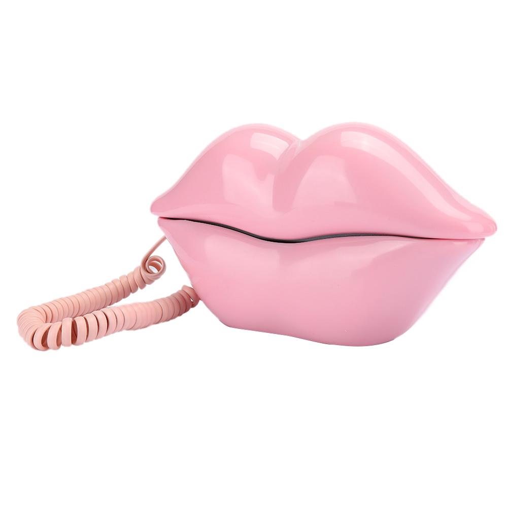 European   Home Telephone Fashionable Pink Lips Shape Desktop Landline Phone