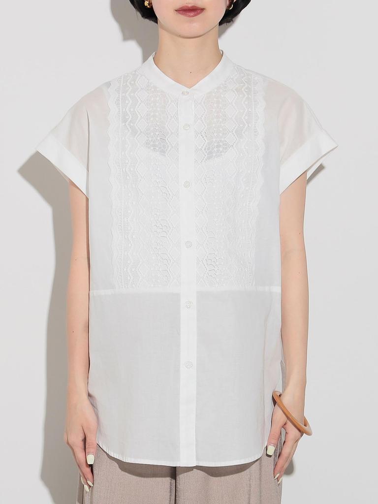 Рубашка с кружевной кокеткой БЕЛАЯ ОДИН РАЗМЕР [Beams Heart] S/S Женская