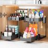 1/2 Pack Under Sink Organizers & Storage Sliding Cabinet Organizer with Hooks & Hanging Cup for Kitchen Bathroom Office Laundry Room