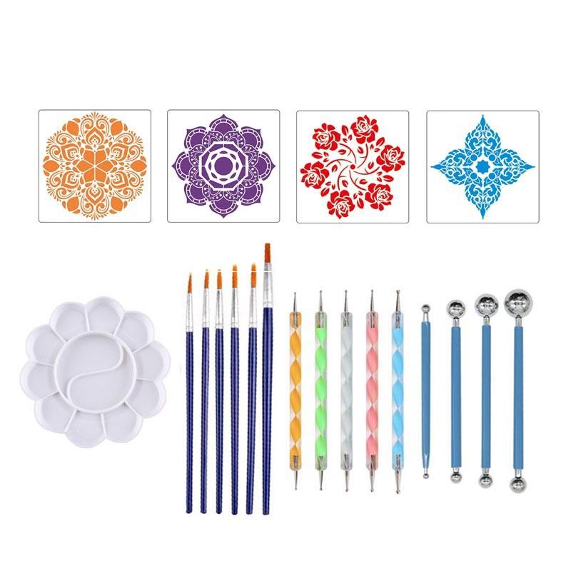 Набор инструментов для точечной росписи мандалы, межграничный, с полыми шаблонами для росписи камней и разноцветными точечными ручками