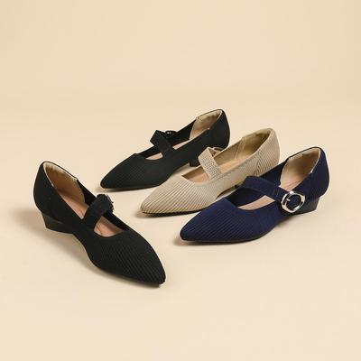 Женские туфли больших размеров на низком толстом каблуке, простые, повседневные, с заостренным носком, с пряжкой, трикотажные рабочие туфли, однотонные, 34-43