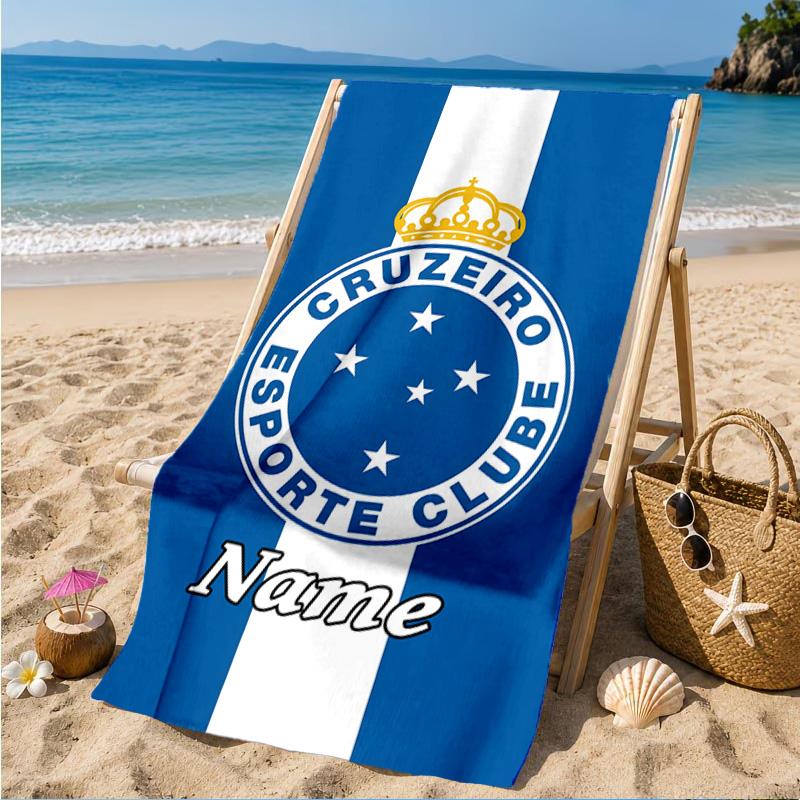 Custom Name Beach Towel Cruzeiro FC Crest Microfiber Beach Towel, Lightweight for Summer Travel, Swimming Pool Fan Birthday Gift