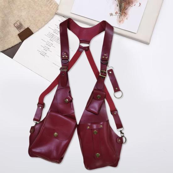 Сумка-слинг, противоугонная сумка-ремень в средневековом стиле стимпанк, кошелек из гладкой искусственной кожи, регулируемый ремень, декор из заклепок, сумка через плечо на две руки