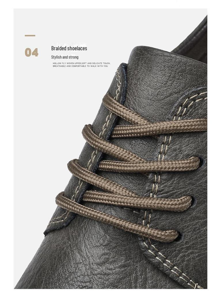 Men's Large Size 45 Genuine Leather Casual Shoes - Retro Spring Trend Low-Top Martin Boots