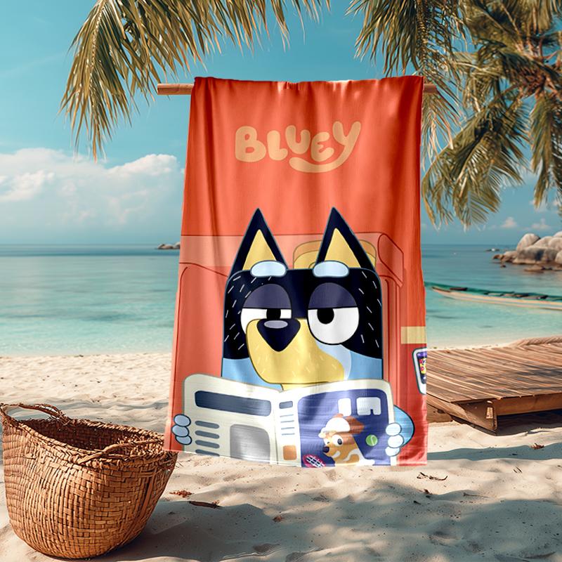 Ultra-Soft Beach Towel with Bluey Theme,Ideal for Pool - Camping, Diving - Perfect Travel Essential, Vibrant Beach Towel.