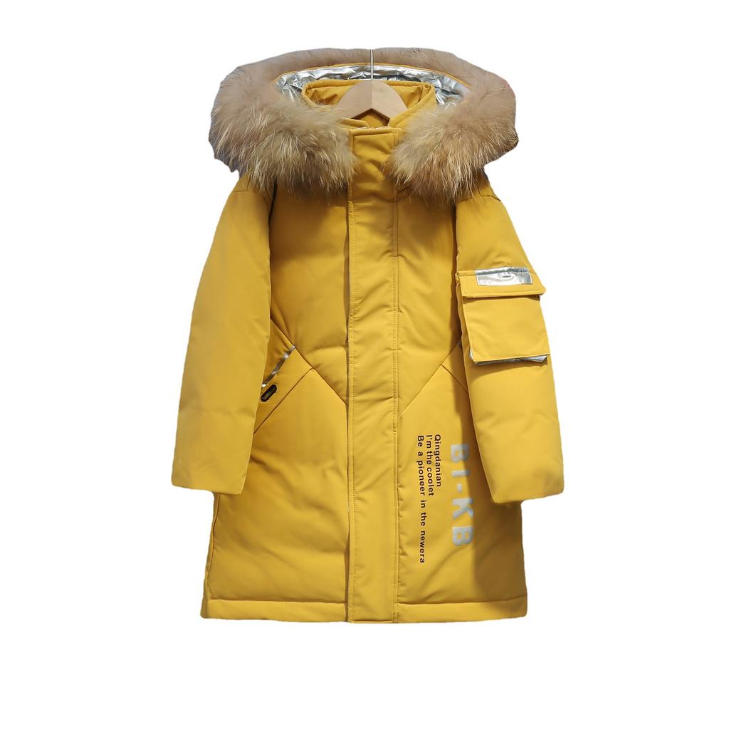Children's Down Jacket Boys Mid-length Big Children Korean Style Thickened Fashion Children's Down Jacket Tooling Jacket