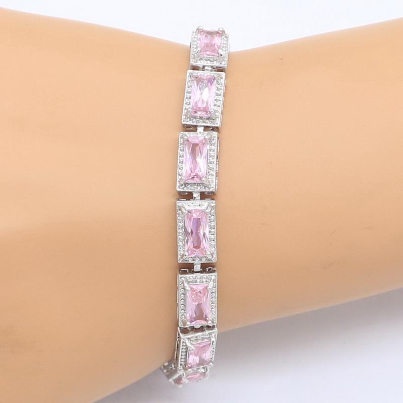 WPAITKYS Роман Розовый Кристалл Серебряный Цвет Наборы Ювелирных Изделий Для Женщин Серьги Кольцо Ожерелье Браслет Бесплатная Коробка