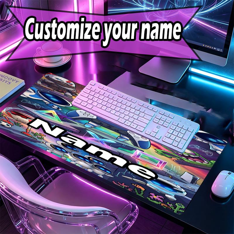 Custom Name Personalized Cosmic Bot Crew Pattern Mousepad, Laptop PC Desk Mat, Decorative Desk Mat for Home Keyboard Pad Gift