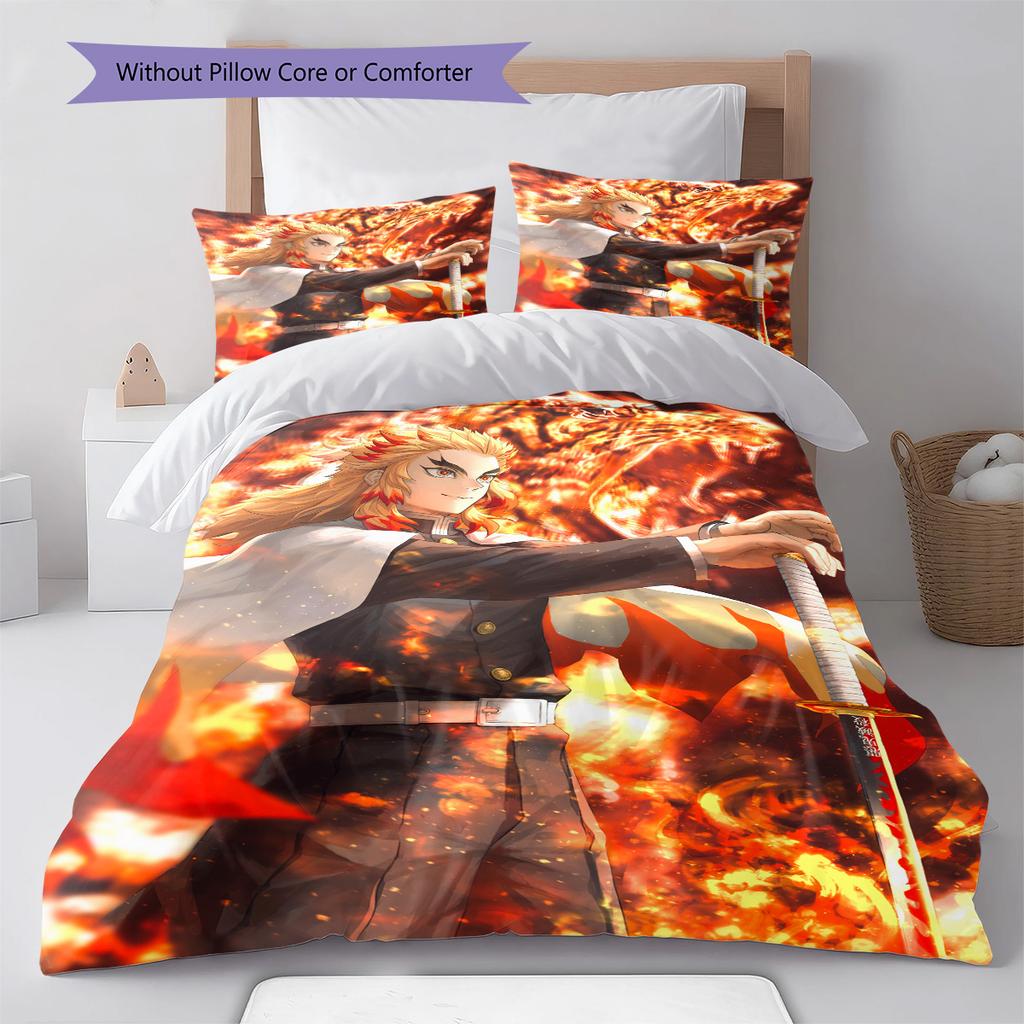 Demon Slayer Nezuko Kamado Chibi Style Bedding Set Anime Duvet Cover Polyester Soft Bed Linen Set -QJY