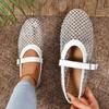 2024 Summer Mesh Buckle Hollow Breathable Flat Shoes Full Diamond Women's Sandals Hollow Fashion Single Shoes Fishing Net Shoes Women's