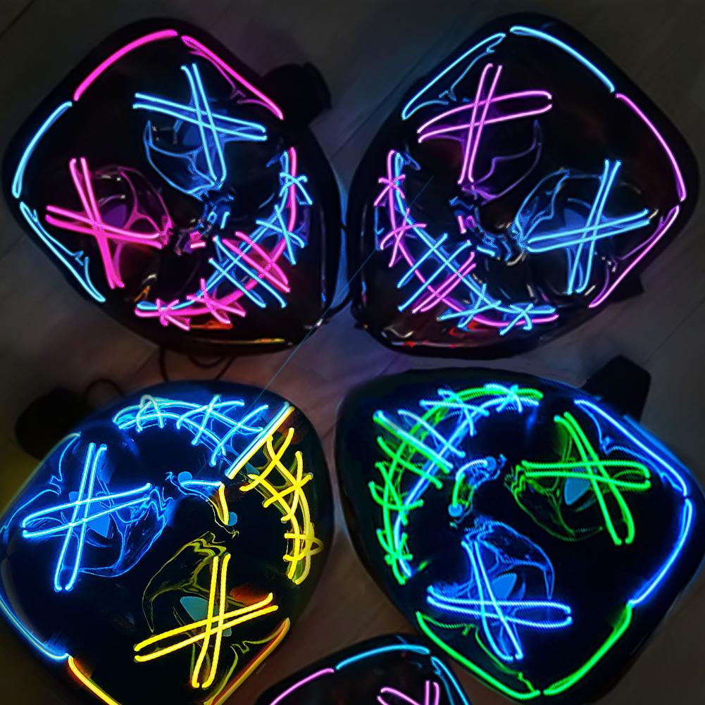 Светодиодная светящаяся маска на Хэллоуин, светодиодная маска для вечеринки, маскарадная маска, неоновая маска, светящаяся в темноте, реквизит для ужасов, костюм для вечеринки