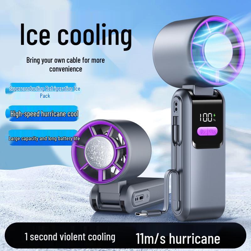 2026 Portable 199-Speed Handheld Fan with Ice Pack - Neck-Hanging and Desktop Charging