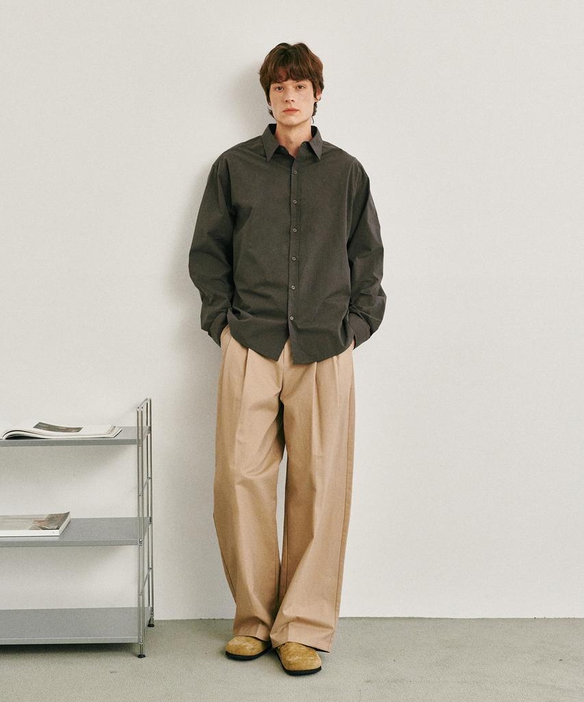 GLW Wide Double-Pleat Cotton Pants Beige