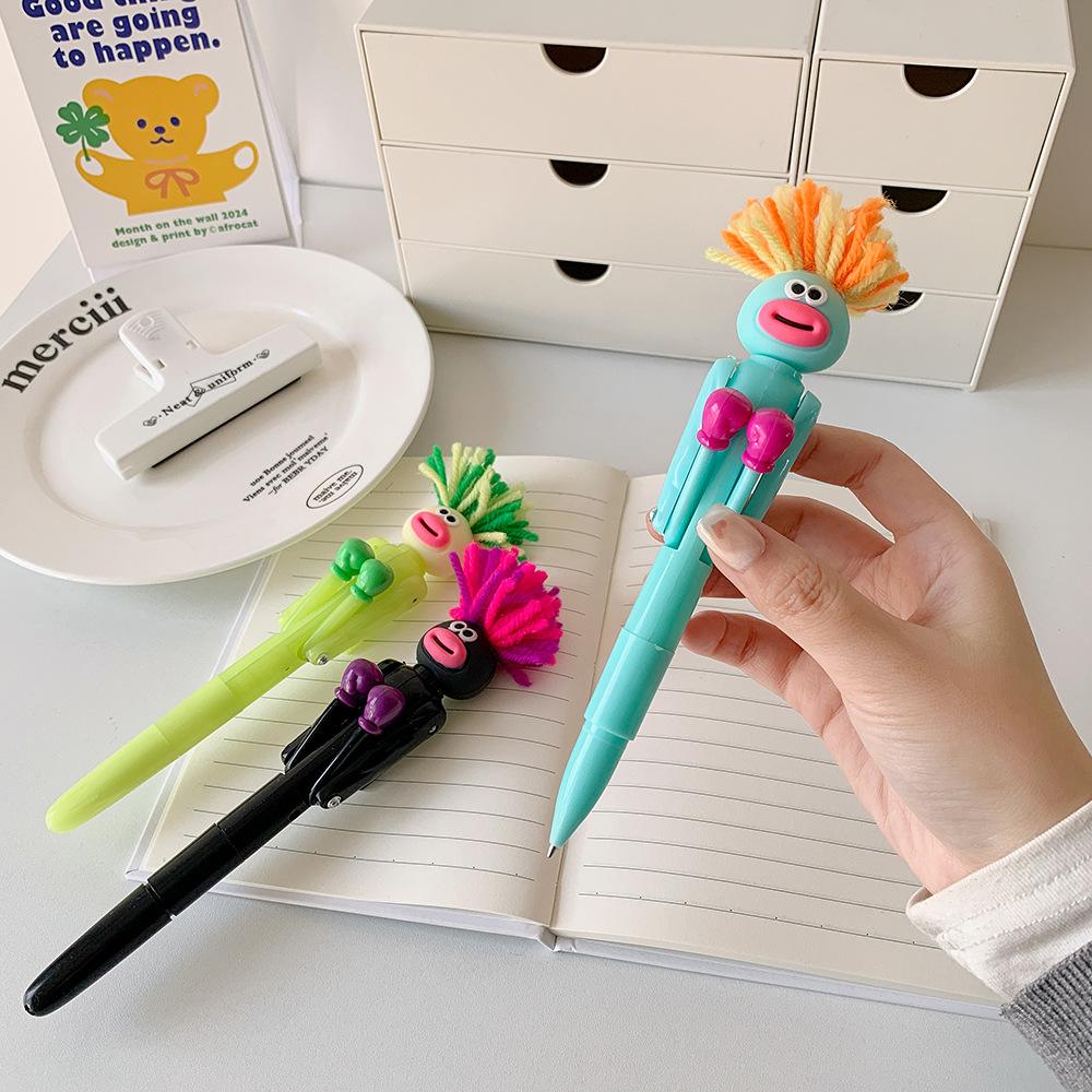 Креативная ручка-робот-боксер с длинными волосами, забавная детская канцелярская принадлежность для снятия стресса, ручка для письма с черными чернилами, школьные принадлежности