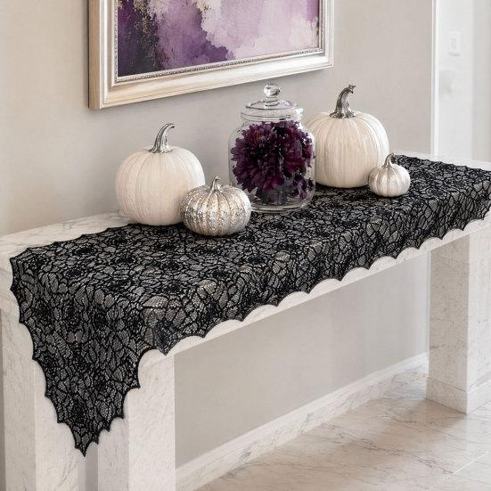 Halloween Spider Web Table Runner, Dining Table Runner, Stain Resistant Hollow Table Runner Halloween Party Decoration
