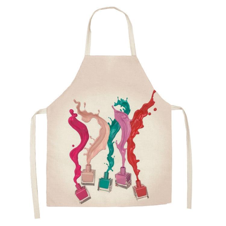 Новый льняной красочный лак для ногтей, косметика с тематическим принтом, кухонные фартуки, унисекс, званый ужин, нагрудник для приготовления пищи, забавный фартук для чистки, парикмахерский фартук
