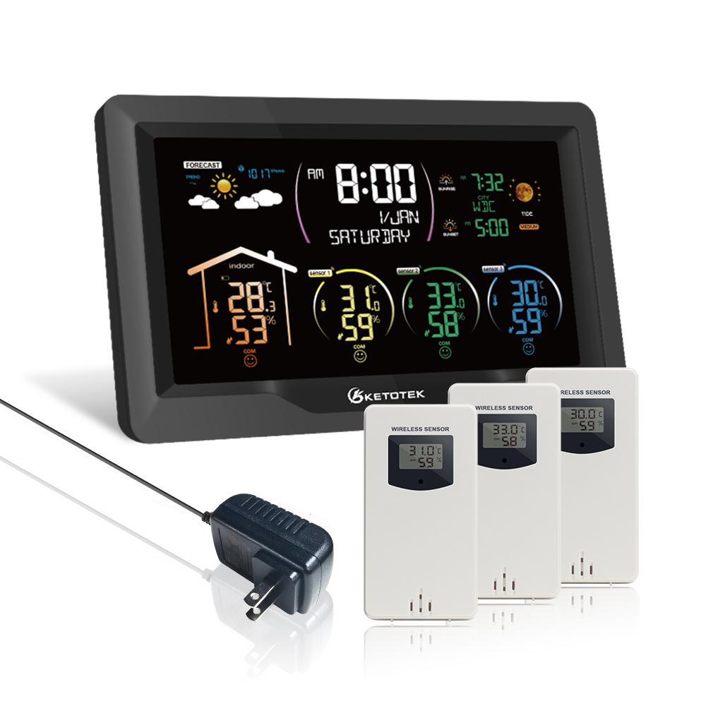 Ketotek Беспроводная метеостанция Внутренняя наружная станция прогноза погоды с наружным датчиком Цифровой датчик температуры и влажности