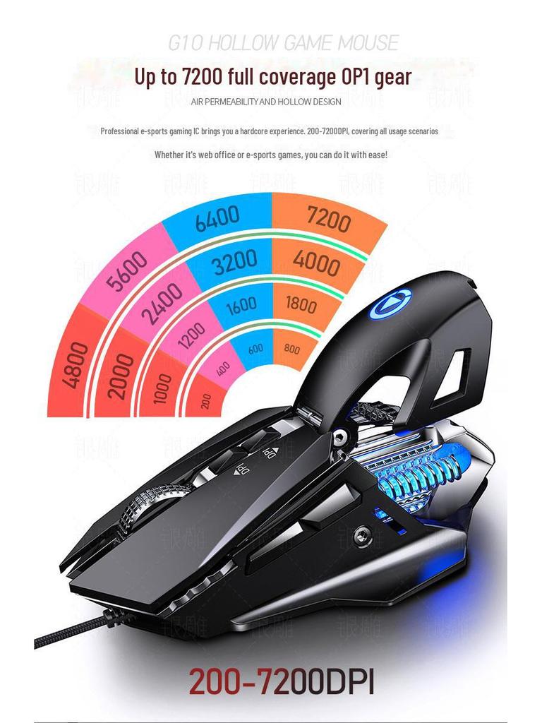 Silver G10 E-Sports Mechanical Wired Gaming Mouse with Macro Programming and Optical Sensor