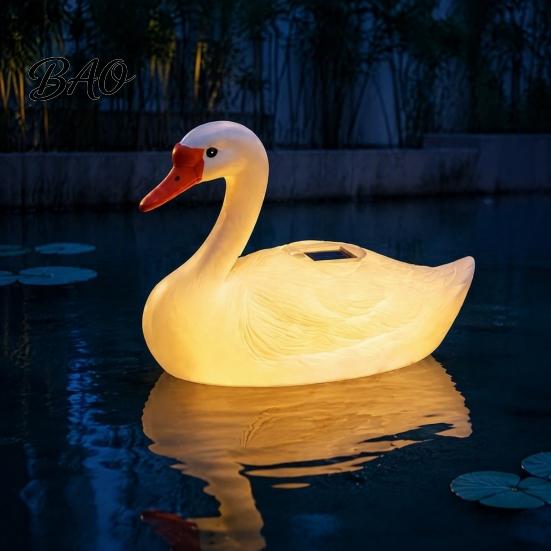 Decorative Resin Swan Statues for Ponds Solar Floating Garden Statue with Warm LED Lights, Waterproof Outdoor Pond Decor Automatic Dusk to Dawn
